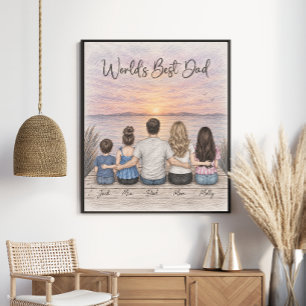 Weltbester Vater Familien-Sonnenuntergangs-Porträt Poster