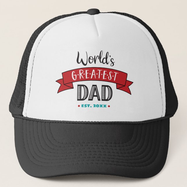 Weltbester Vater mit rotem Banner Typografie Moder Truckerkappe (Vorderseite)
