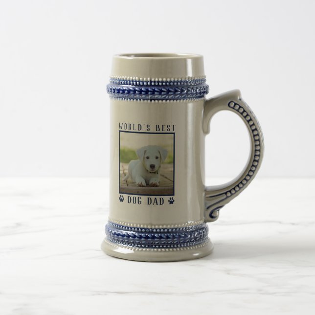 Weltbestes Hund-Vater Blue Paw Prints Name Foto Bierglas (Rechts)