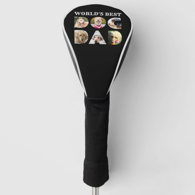 Weltbestes Hunde-Vater-Zitat 6 Foto Collage Black Golf Headcover (Vorderseite)