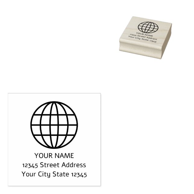 Weltdraht-Kugel Logo Rücksendeadresse Briefmarke Gummistempel (Stempel)