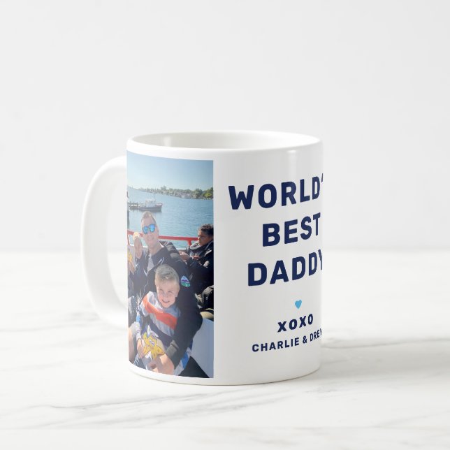 Welten Best Daddy Modern Navy Blue Two Foto Kaffeetasse (Vorderseite Links)