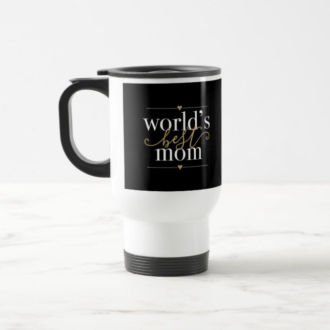 Welten Beste Mama Elegante Schwarz und Gold Reisebecher (Links)
