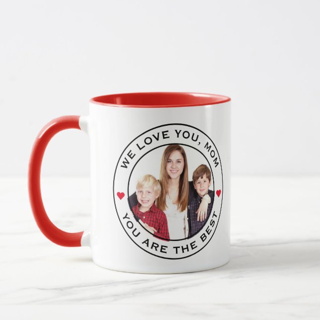 Welten Beste Mama Foto Herz Roter Schwarzer Text Tasse (Links)