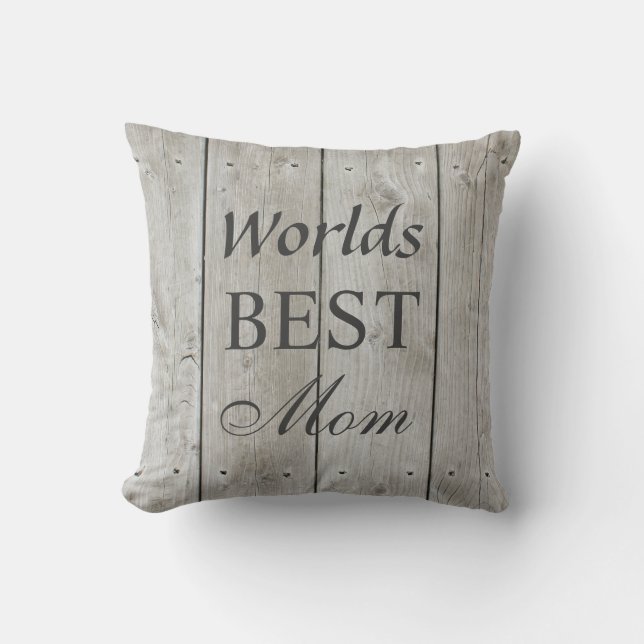 Welten Beste Mama Kissen auf Barn Board (Vorderseite)