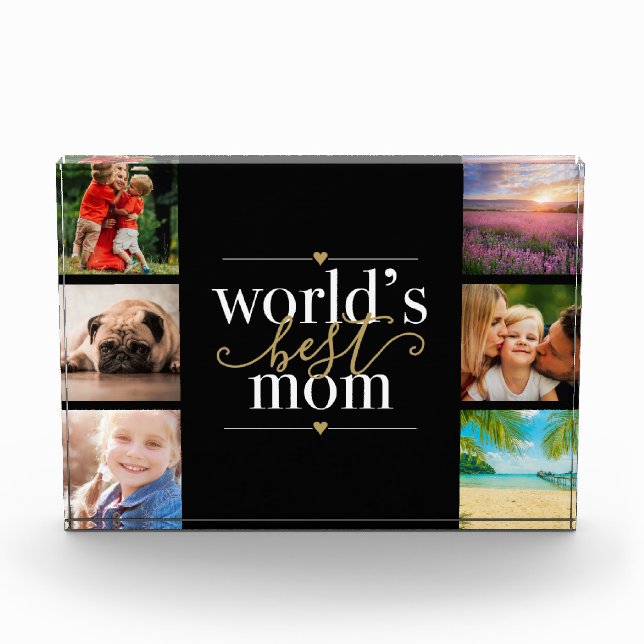 Welten Beste Mama Schwarz und Gold 6 Fotoblock (Vorderseite)