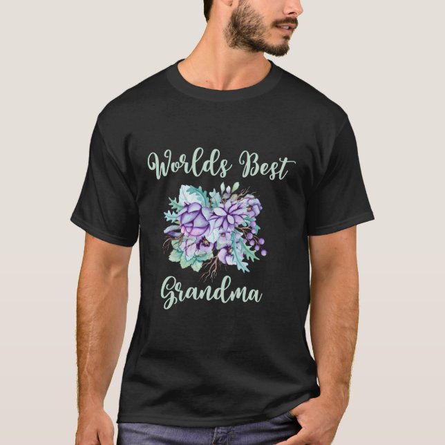 Welten Beste Oma Lila Aqua Blume T-Shirt (Vorderseite)