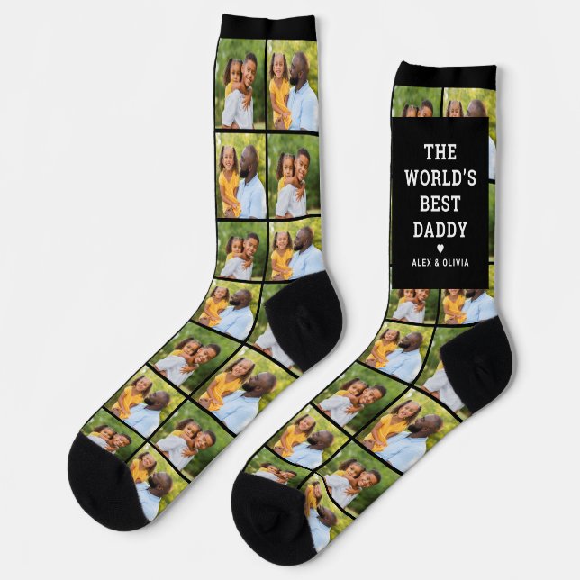 Weltet beste Daddy Custom Family Foto Collage Socken (Linkes Detail)