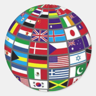Weltflaggen auf Globe-Aufkleber Runder Aufkleber
