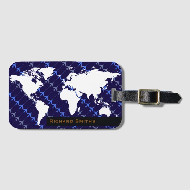 Weltflugkarte personalisiert blau gepäckanhänger (Vorderseite (Horizontal))