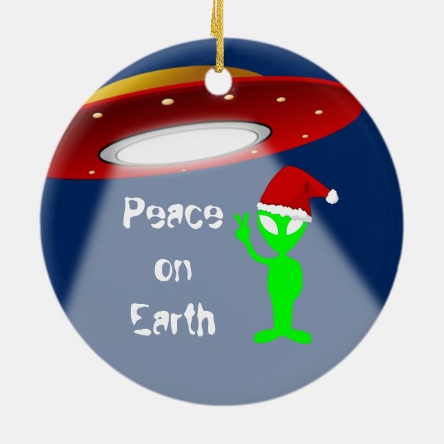Weltfrieden Alien Funny Keramik Ornament (Hinten)