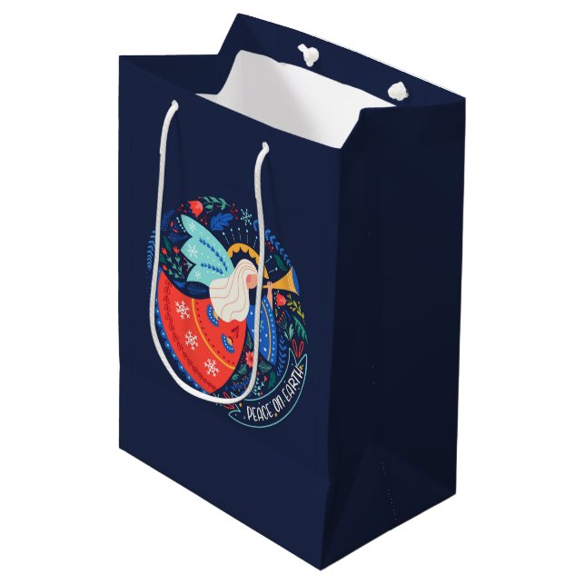 Weltfrieden Angel Design Mittlere Geschenktüte (Vorderseite Schrägansicht)