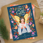 Weltfrieden Angel Floral Folk Feiertagskarte<br><div class="desc">Unsere Weihnachts-Weihnachtskarte wird durch die Schönheit und den Stil der skandinavischen Volkskunst inspiriert, aber mit einem modernen und Vintagen Flair. Unser Design vermittelt eine Welt aus Hoffnung, Liebe und Frieden, die durch Kunst, Bilder und Farbe dargestellt wird. Tiefe Kontraste werden mit fröhlichen, leuchtenden Farben wie Rot, Gelb, Rosa, Blau, Gold...</div>