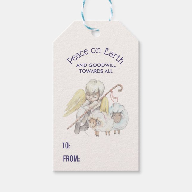 Weltfrieden Angel Shepherd mit Lämmern Geschenkanhänger (Vorderseite)