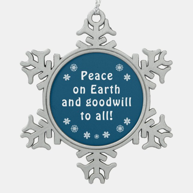 Weltfrieden Blue Snowflake Schneeflocken Zinn-Ornament (Vorderseite)