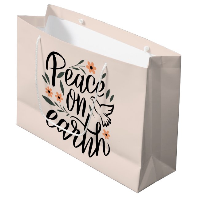 Weltfrieden Blumendesign Große Geschenktüte (Vorderseite Schrägansicht)