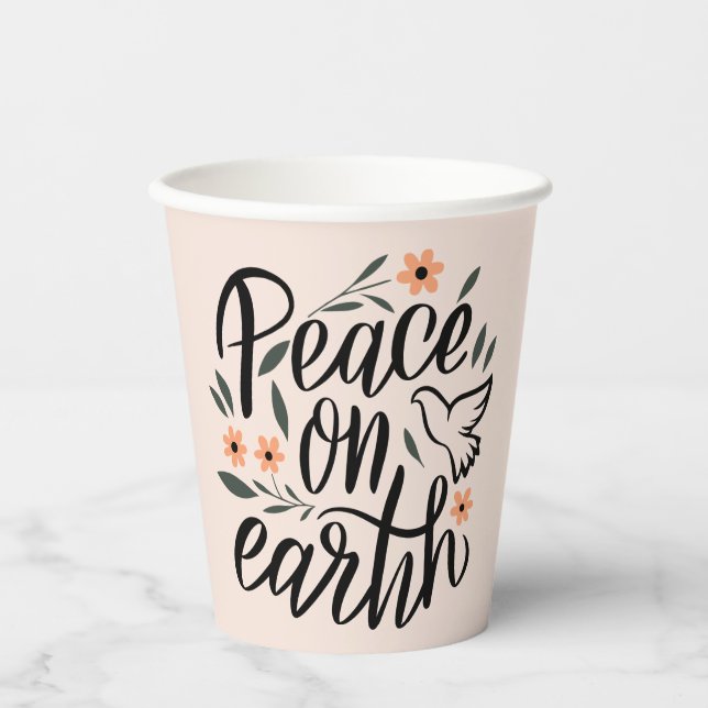 Weltfrieden Blumendesign Pappbecher (Vorderseite)