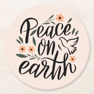 Weltfrieden Blumendesign Runder Pappuntersetzer