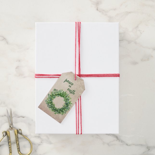 Weltfrieden Boxwood Wreath Geschenkanhänger (Mit Garn)