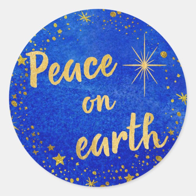 Weltfrieden Christmas Blue und Gold Runder Aufkleber (Vorderseite)