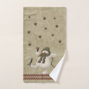 Weltfrieden Country Folkart Snowman & Crow Badhandtuch Set