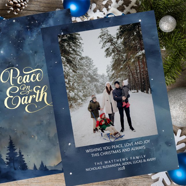 Weltfrieden Custom Foto Weihnachten Folien Feiertagskarte (A beautiful heartfelt custom photo Christmas or holiday card.)