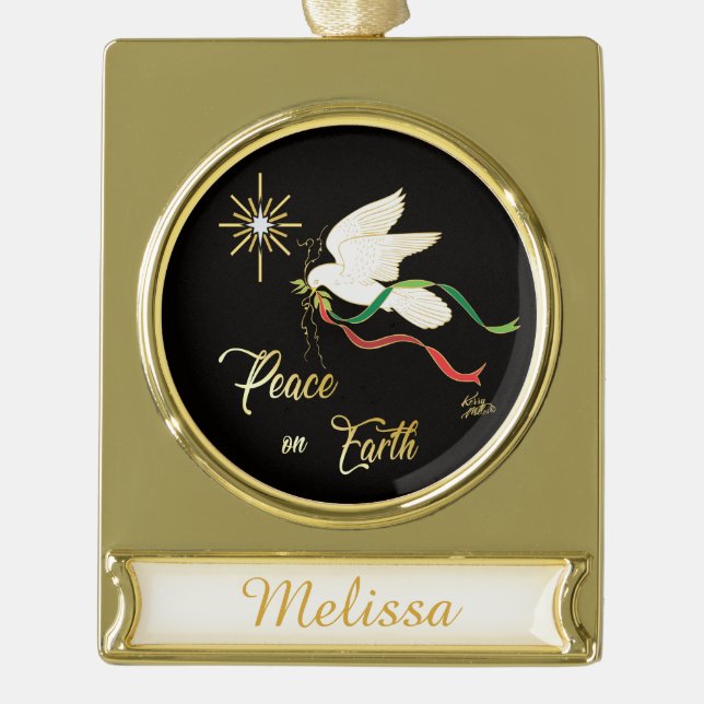 Weltfrieden der weißen Taube Banner-Ornament Gold (Vorderseite)