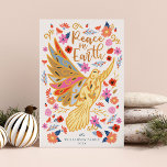 Weltfrieden Dove Floral Folk Weiß Feiertagskarte<br><div class="desc">Unsere Weihnachts-Weihnachtskarte wird durch die Schönheit und den Stil der skandinavischen Volkskunst inspiriert, aber mit einem modernen und Vintagen Flair. Unser Design vermittelt eine Welt aus Hoffnung, Liebe und Frieden, die durch Kunst, Bilder und Farbe dargestellt wird. Tiefe Kontraste werden mit fröhlichen, leuchtenden Farben wie Rot, Gelb, Rosa, Blau, Gold...</div>