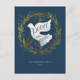 Weltfrieden Dove Peace Sign Wreath Non-Foto Feiertagspostkarte