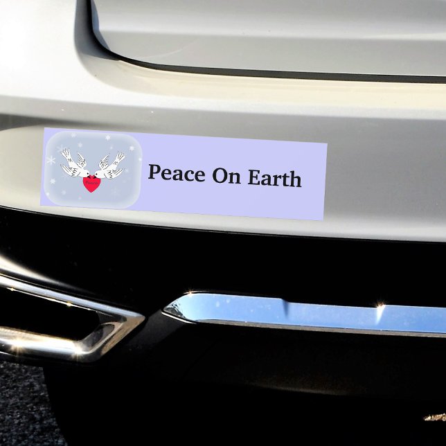 Weltfrieden Doves Herzschneeflocken Autoaufkleber (Two white doves peace heart snowflakes  on blue Peace on Earth bumper sticker for your car.)