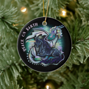 Weltfrieden Dragon and Unicorn Keramik Ornament