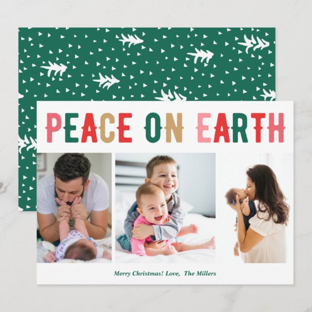 Weltfrieden Drei Foto Familie Moderne Weihnachten (Vorne/Hinten)