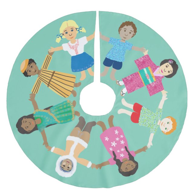 Weltfrieden, eine Welt Polyester Weihnachtsbaumdecke (Vorderseite)