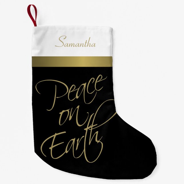Weltfrieden Elegant Schwarz, Gold und Weiß Kleiner Weihnachtsstrumpf (Vorderseite)