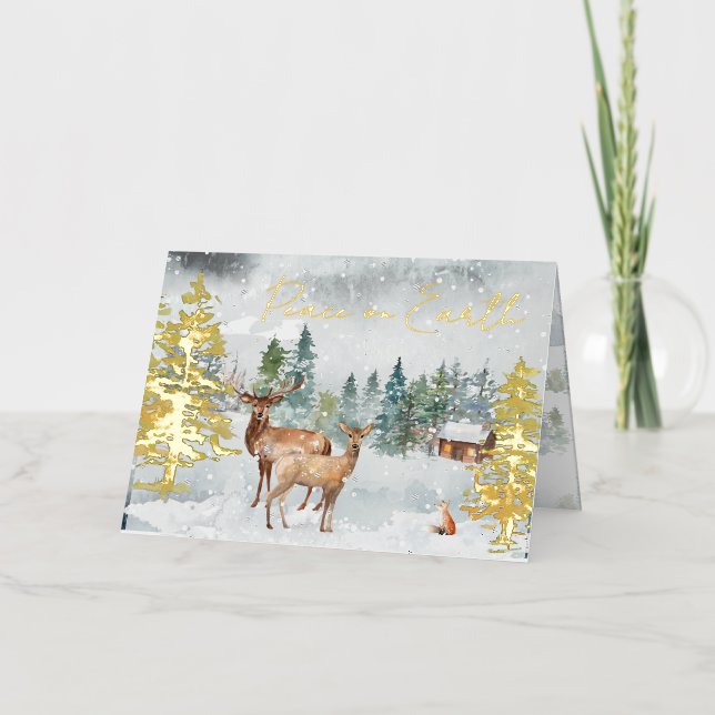 Weltfrieden Foto Snowy Forest Deer Scripting (Vorderseite)