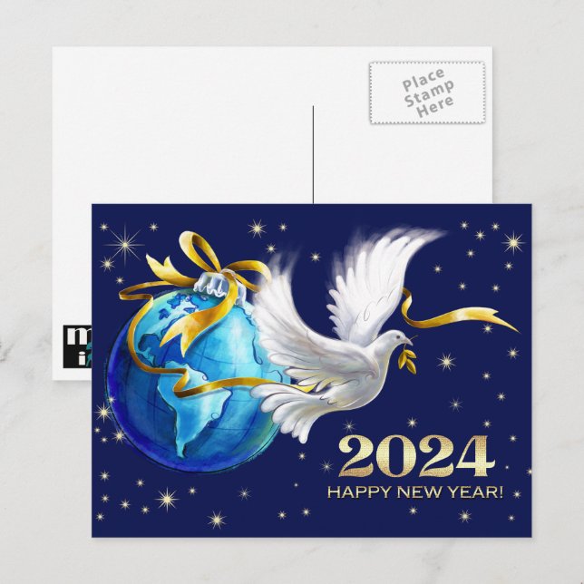 Weltfrieden. Friedensnobeljahr 2024 Feiertagspostkarte (Vorne/Hinten)
