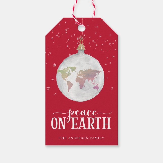 Weltfrieden Globe Ornament Roter Urlaub Geschenkanhänger (Vorderseite)