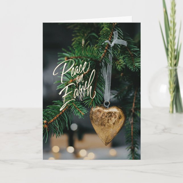 Weltfrieden Gold Herzstück Weihnachtsbaum Karte (Vorderseite)