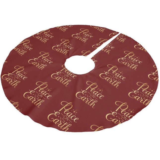 Weltfrieden Gold Script Rot Eleganter Urlaub Polyester Weihnachtsbaumdecke (Schrägansicht)