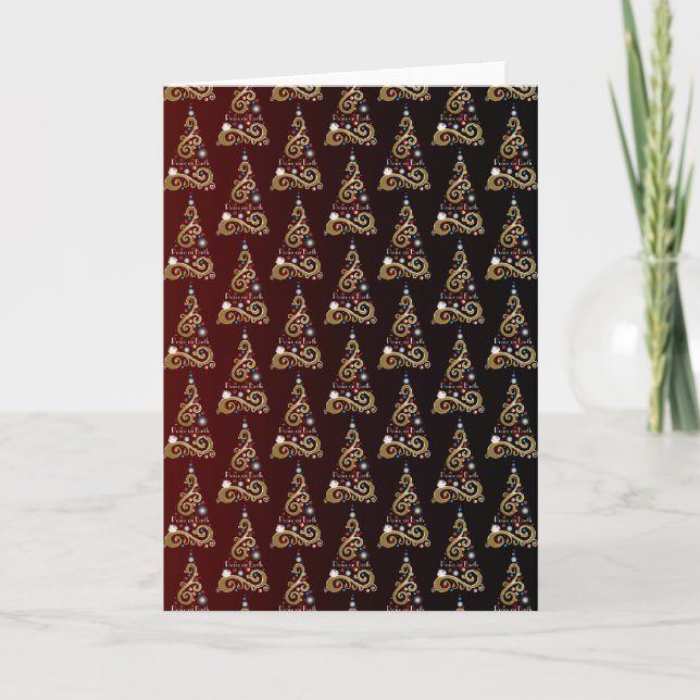 Weltfrieden goldenes Weihnachtsbaummuster Feiertagskarte (Vorderseite)