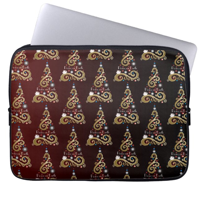 Weltfrieden goldenes Weihnachtsbaummuster Laptopschutzhülle (Vorderseite)