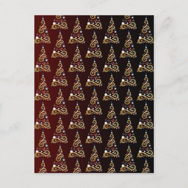 Weltfrieden goldenes Weihnachtsbaummuster Postkarte (Vorderseite)