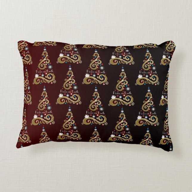Weltfrieden goldenes Weihnachtsbaummuster Zierkissen (Rückseite)
