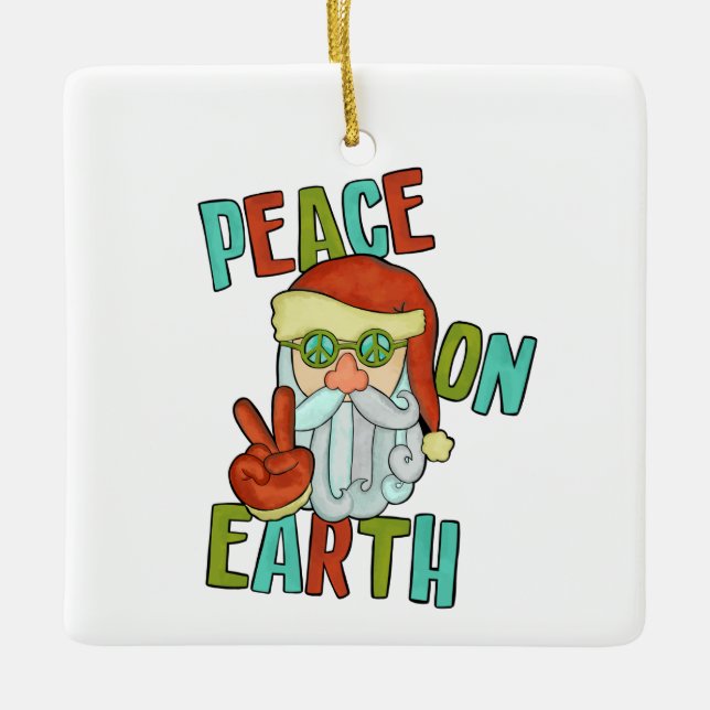 Weltfrieden Hippie Santa Keramikornament (Vorderseite)