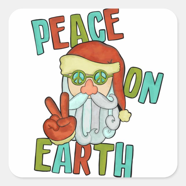 Weltfrieden Hippie Santa Quadratischer Aufkleber (Vorderseite)