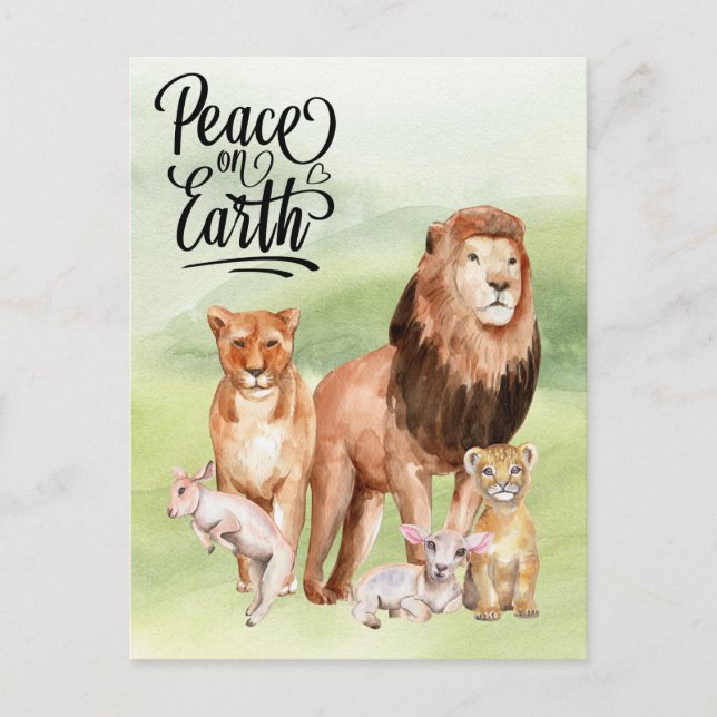 Weltfrieden Lion Lamb Niedlich Urlaub Postkarte (Vorderseite)