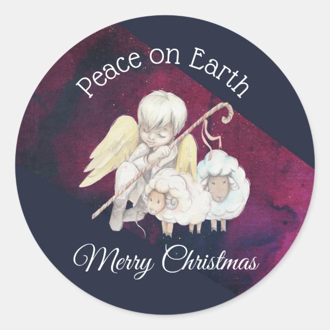 Weltfrieden Merry Christmas Angel Shepherd Runder Aufkleber (Vorderseite)