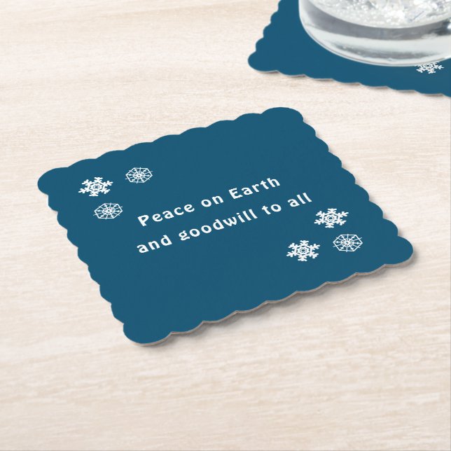 Weltfrieden Minimalistisch Blauer Schneeflocken Untersetzer (angewinkelt)