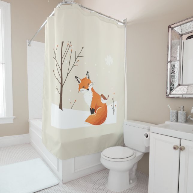 Weltfrieden Minimalistisch Fox Bird Niedlicher Tie Duschvorhang (Beispiel)