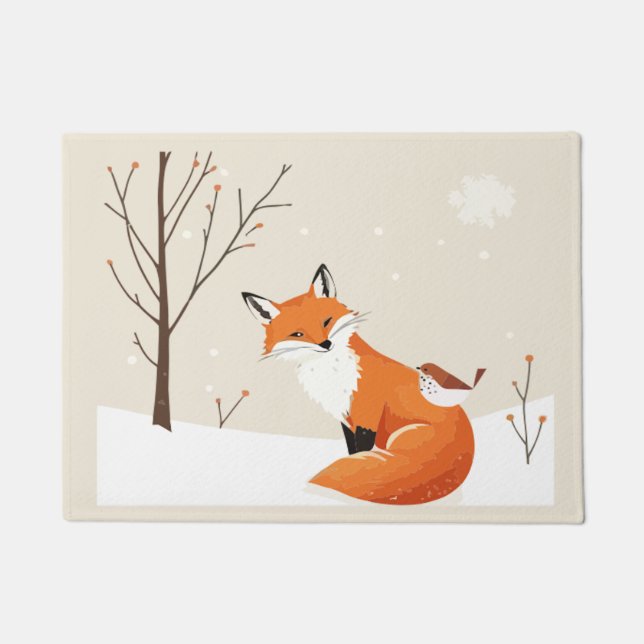 Weltfrieden Minimalistisch Fox Bird Niedlicher Tie Fußmatte (Vorderseite)